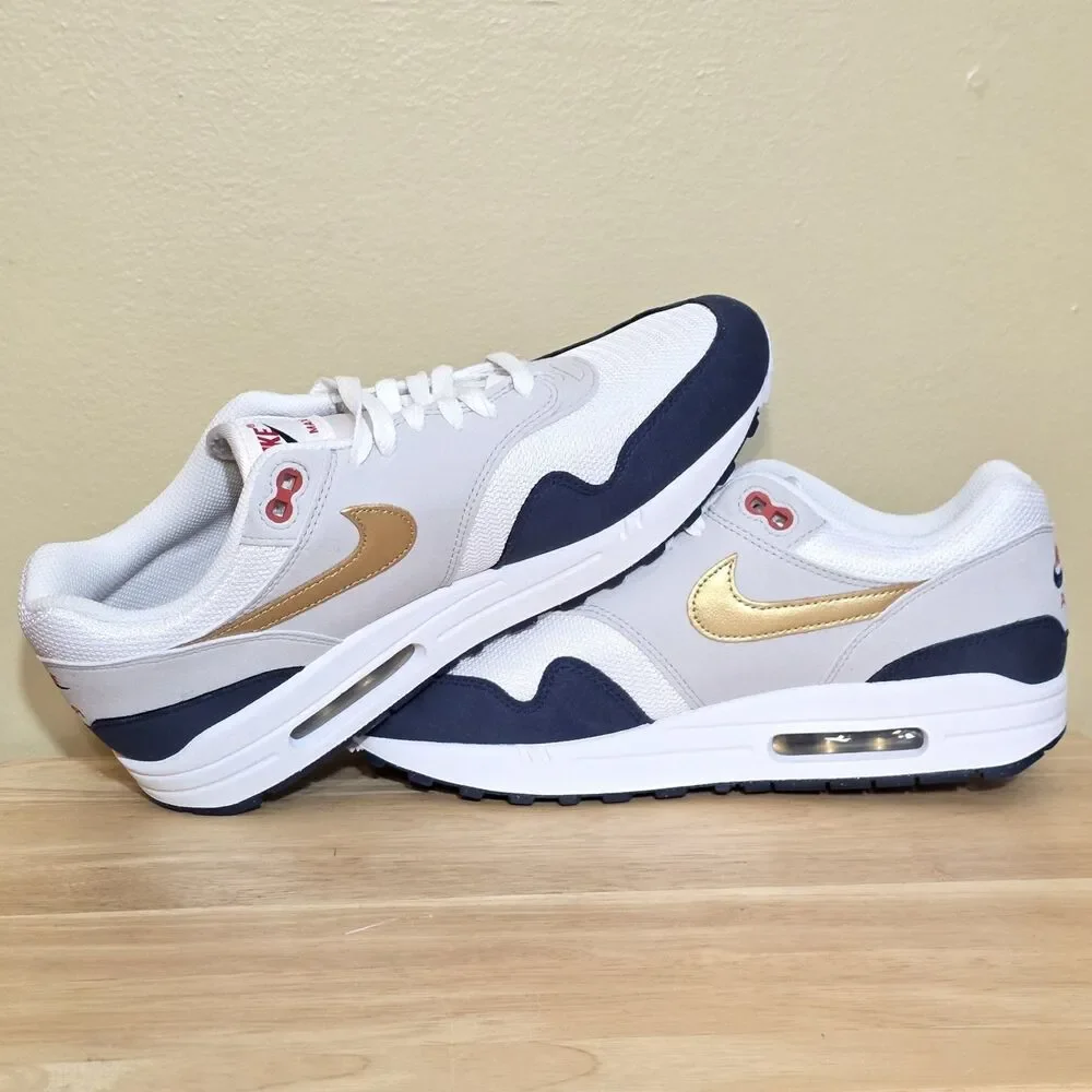 Nike Air Max 1 Olympic Blue White Gold Grey HM9604-400 Men's Size 10